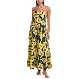 Milly Strapless Sunflower Maxi Dress in Yellow and Navy